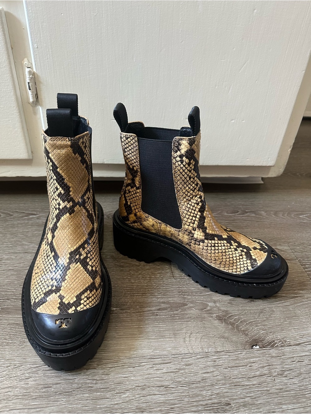 Tory Burch Yellow Snake-Print Chelsea Boots